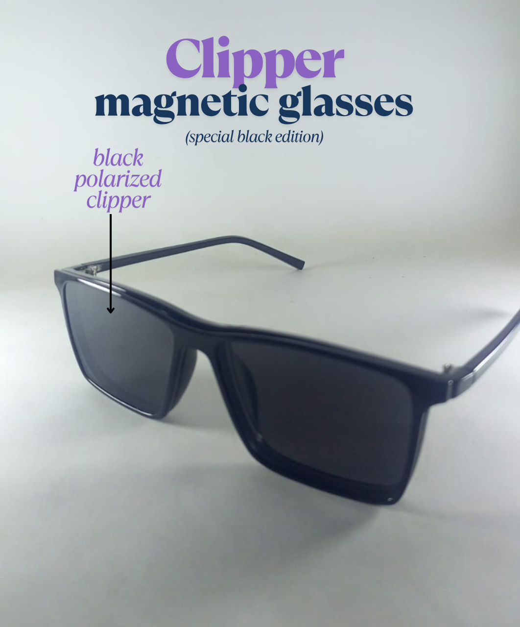 Special Black Edition Clip-on Sunglasses + Normal Glasses