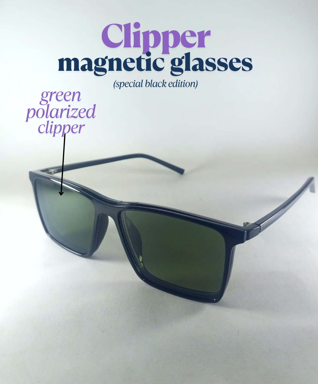 Special Black Edition Clip-on Sunglasses + Normal Glasses